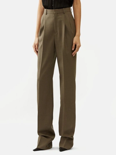 Saint Laurent Pleated Wool-twill Straight-leg Pants In Brown