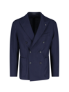 Tagliatore Wool Canvas Double-breasted Blazer In Blue