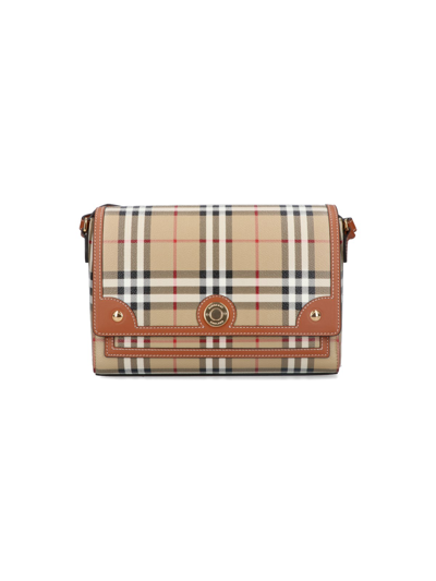 Burberry Note Check Crossbody Handbag In Beige In Brown