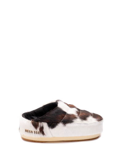 Moon Boot Two-tone Pony Hair Slipper In White