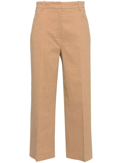 Pinko Protesilao Linen Blend Cropped Trousers In Brown