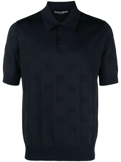 Dolce & Gabbana Navy Silk Polo Shirt In Dark Blue