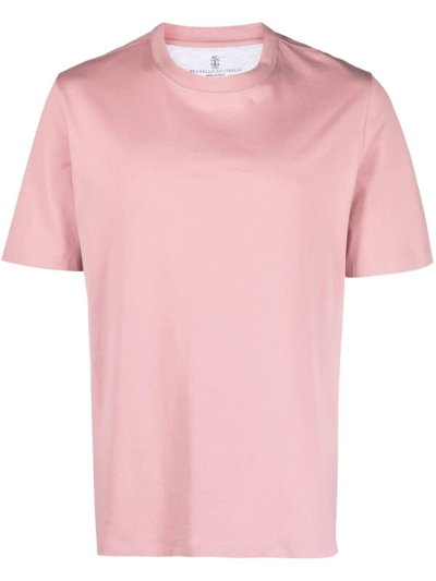 Brunello Cucinelli Round-neck Cotton T-shirt In Rosado