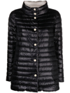 Herno Black Down Jacket With Snap Buttoned High Neck In Black  