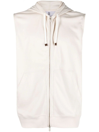 Brunello Cucinelli Zip-up Sleeveless Hoodie In Beis