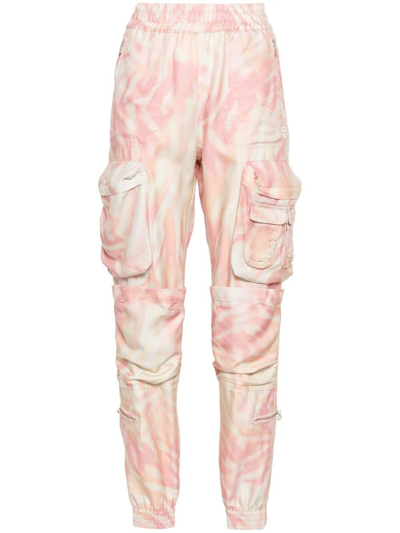 Diesel Zebra-print Twill Cargo Trousers In Pink