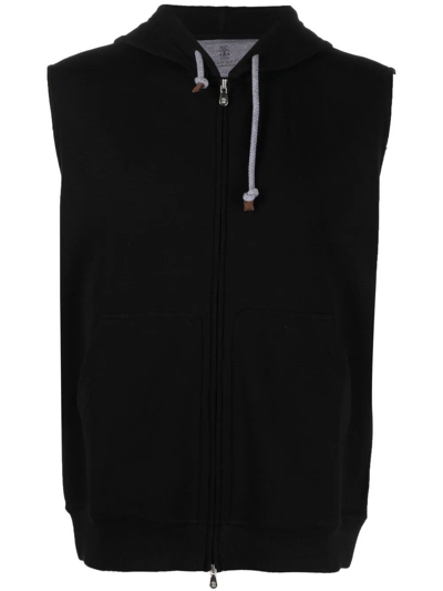 Brunello Cucinelli Sleeveless Full-zip Hoodie In Negro