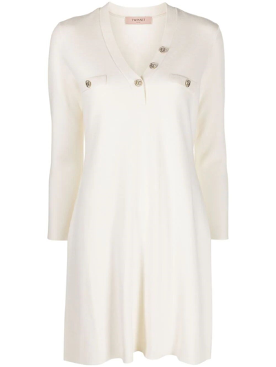 Twinset Knit Mini Dress In White