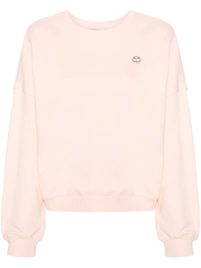 Twinset Crew-neck Sweatshirt With `oval T` Detail In Nude & Neutrals