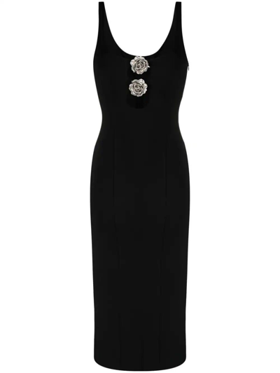 Blumarine Metallic Floral-appliqué Midi Dress In Black  