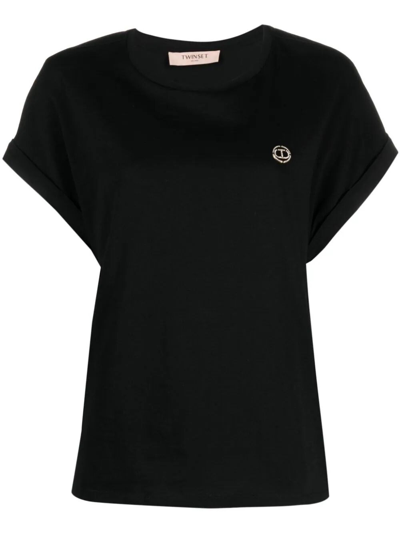 Twinset Logo-plaque Cotton T-shirt In Black