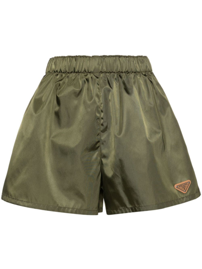 Prada Re-nylon Logo-plaque Shorts In Green