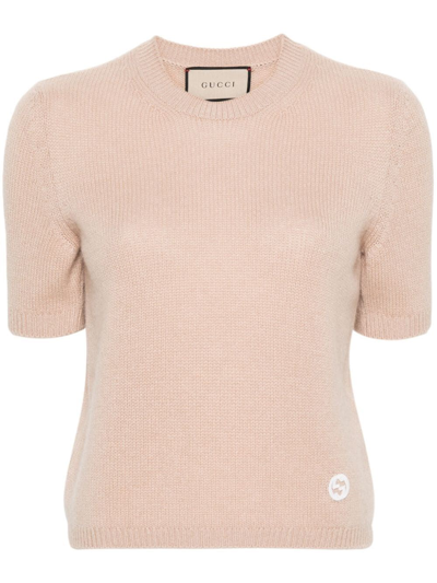 Gucci Knit Crew-neck Short Sleeve Sweater In Pink