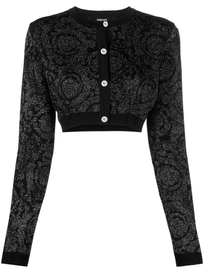 VERSACE `BAROCCO TEXTURE` KNIT CROPPED CARDIGAN