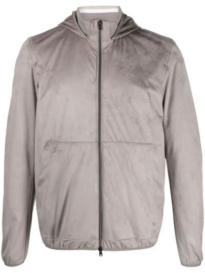 Herno Suede-effect Hooded Jacket In Beige