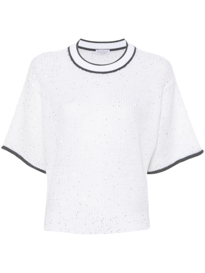Brunello Cucinelli Short Sleeve Crew-neck Sweater In White