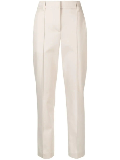 Brunello Cucinelli High-waisted Cotton Cigarette Trousers In Beige