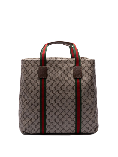 Gucci `gg Supreme` Tote Bag In Brown