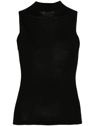 Twinset Mock-neck Silk Tank Top In Black