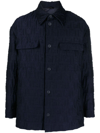 Fendi Monogrammed Collared Long-sleeve Shirt In Blue