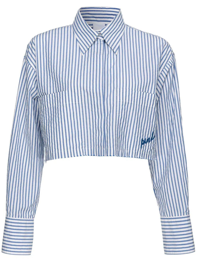 Pinko Striped Crop Shirt In Blue