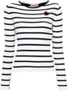 TWINSET HEART EMBROIDERY STRIPED BOAT-NECK SWEATER