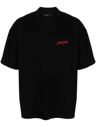 Purple Brand Logo-embroidered Cotton T-shirt In Black