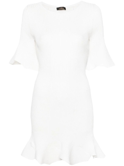 Twinset Ribbed-knit Flared Minidress In White