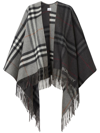 Burberry Split Check Fringe Trim Cashmere Cape In Gray
