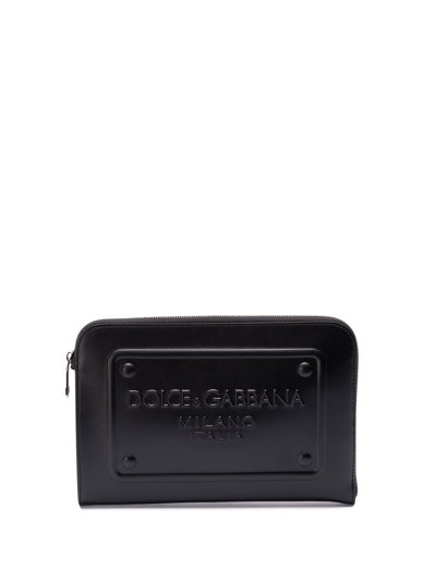 Dolce & Gabbana Small Pouch With Raised Logo In Black  