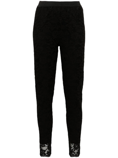 Twinset Floral-lace Cotton Leggings In Black