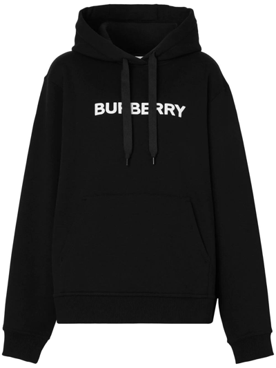 Burberry Logo Print Hoodie In Black