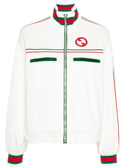 Gucci Technical Jersey Zip Jacket With Web In Beige