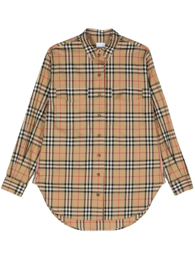 Burberry Checked Buttoned Shirt In Beige