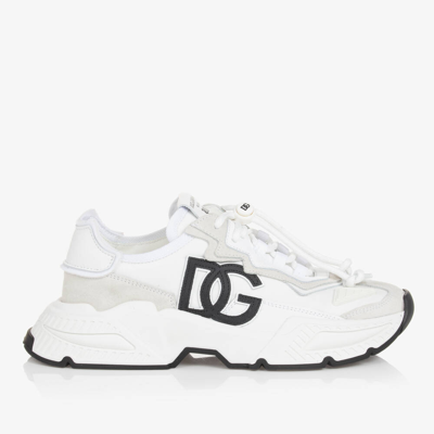 Dolce & Gabbana Kids' White Daymaster Lace-up Sneakers In Neutrals