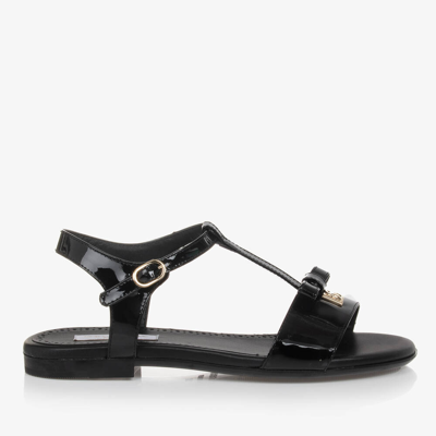 Dolce & Gabbana Patent Leather Sandals With Metal Dg Logo In Black