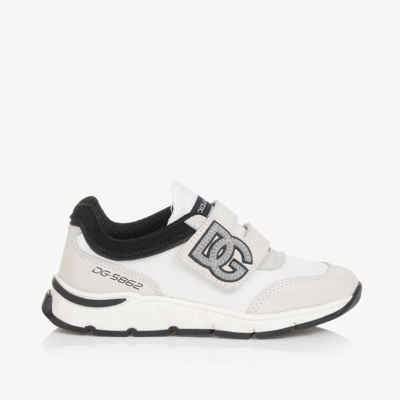 DOLCE & GABBANA WHITE MESH & SUEDE DG VELCRO TRAINERS