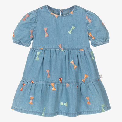 Stella Mccartney Babies'  Kids Girls Blue Cotton Chambray Bow Dress