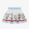 MONNALISA GIRLS WHITE FLORAL COTTON SKIRT