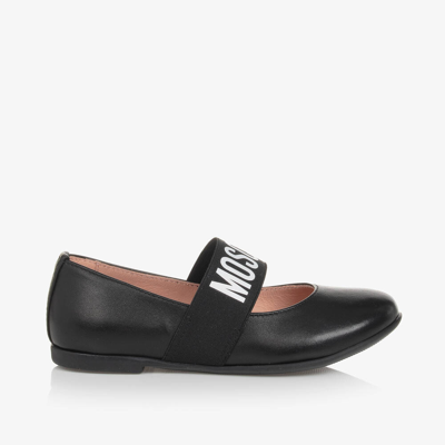 Moschino Kid-teen Kids' Girls Black Leather Ballerina Pumps