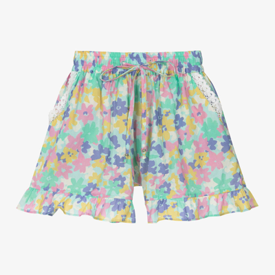 Olga Valentine Kids' Girls Blue Floral Print Cotton Shorts