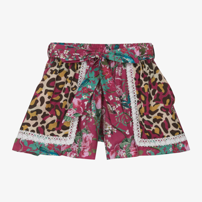 Olga Valentine Kids' Girls Pink Floral & Leopard Cotton Shorts