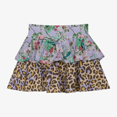 Olga Valentine Kids' Girls Purple Floral & Leopard Cotton Skirt