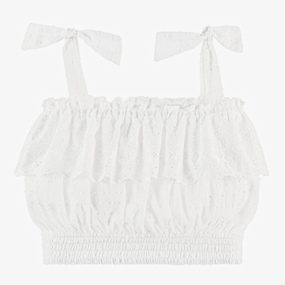 Olga Valentine Teen Girls White Cotton Plumetis Crop Top