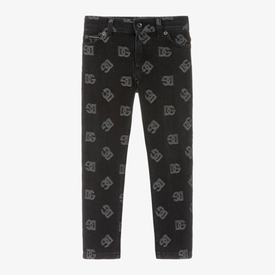 Dolce & Gabbana Babies' Boys Black Denim Dg Logo Jeans