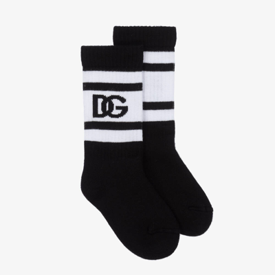 Dolce & Gabbana Logo Cotton Blend Socks In Black,white