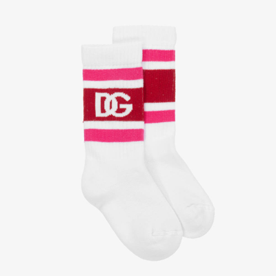Dolce & Gabbana Babies' White & Red Dg Cotton Socks