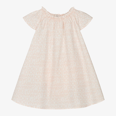 Dolce & Gabbana Babies' Girls White & Pink Cotton Dress