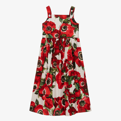 Dolce & Gabbana Teen Girls Red Poppy Print Cotton Dress