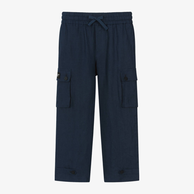 Dolce & Gabbana Babies' Boys Blue Linen Cargo Trousers